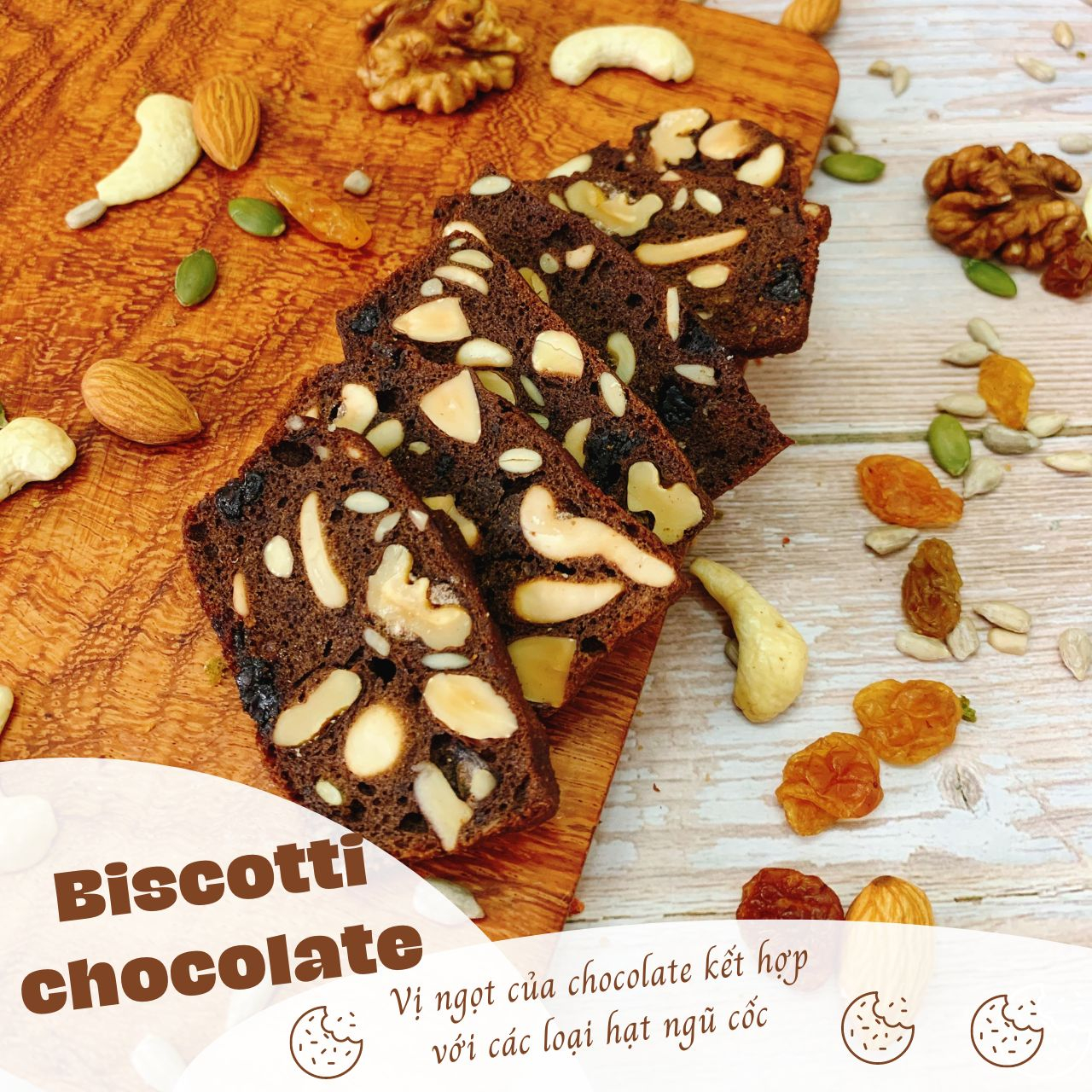 Bánh Biscotti healthy Nguyên Cám - Bánh dinh dưỡng, siêu hạt - Eat Clean.