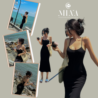 Đầm Body 2 dây dáng dài đan lưng Lady Midi Bodycon Dress - 3470