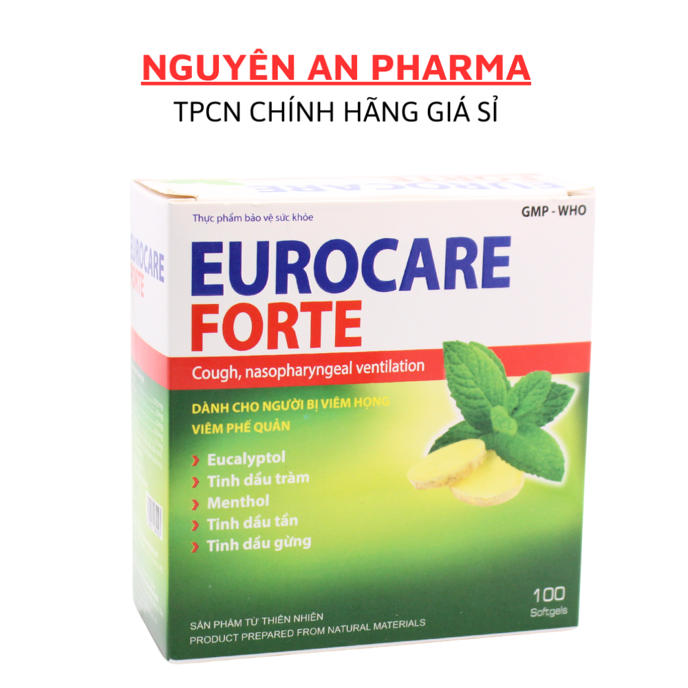 Viên uống giảm ho EUROCARE FORTE, viên ho dầu thảo dược giảm đau rát họng, thông mũi họng - Hộp 100 Viên