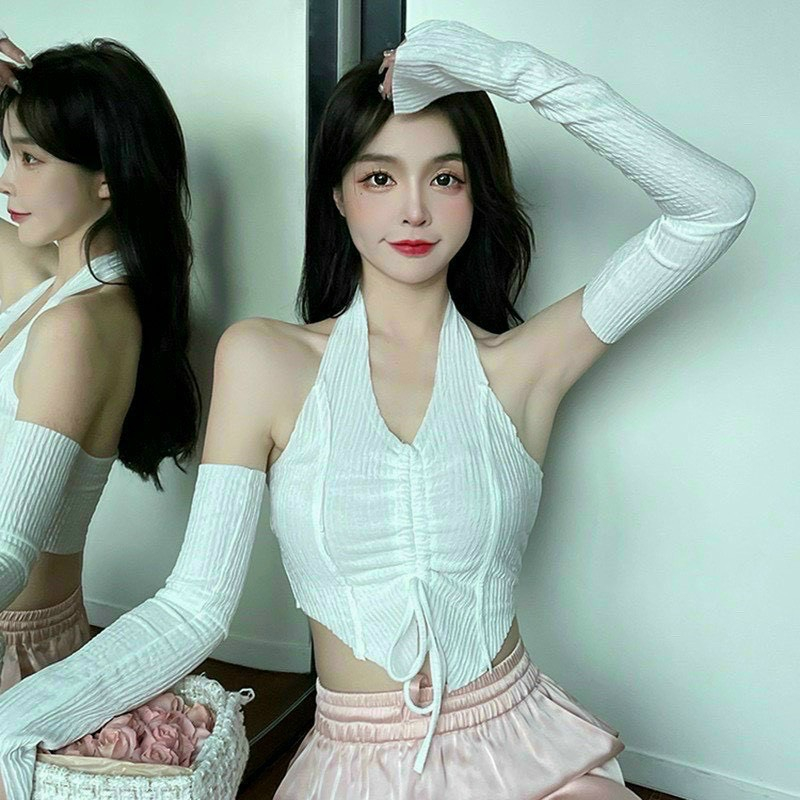 áo yếm xốp xoắn cổ tay dài đứt rút dây ngực chất xốp mềm