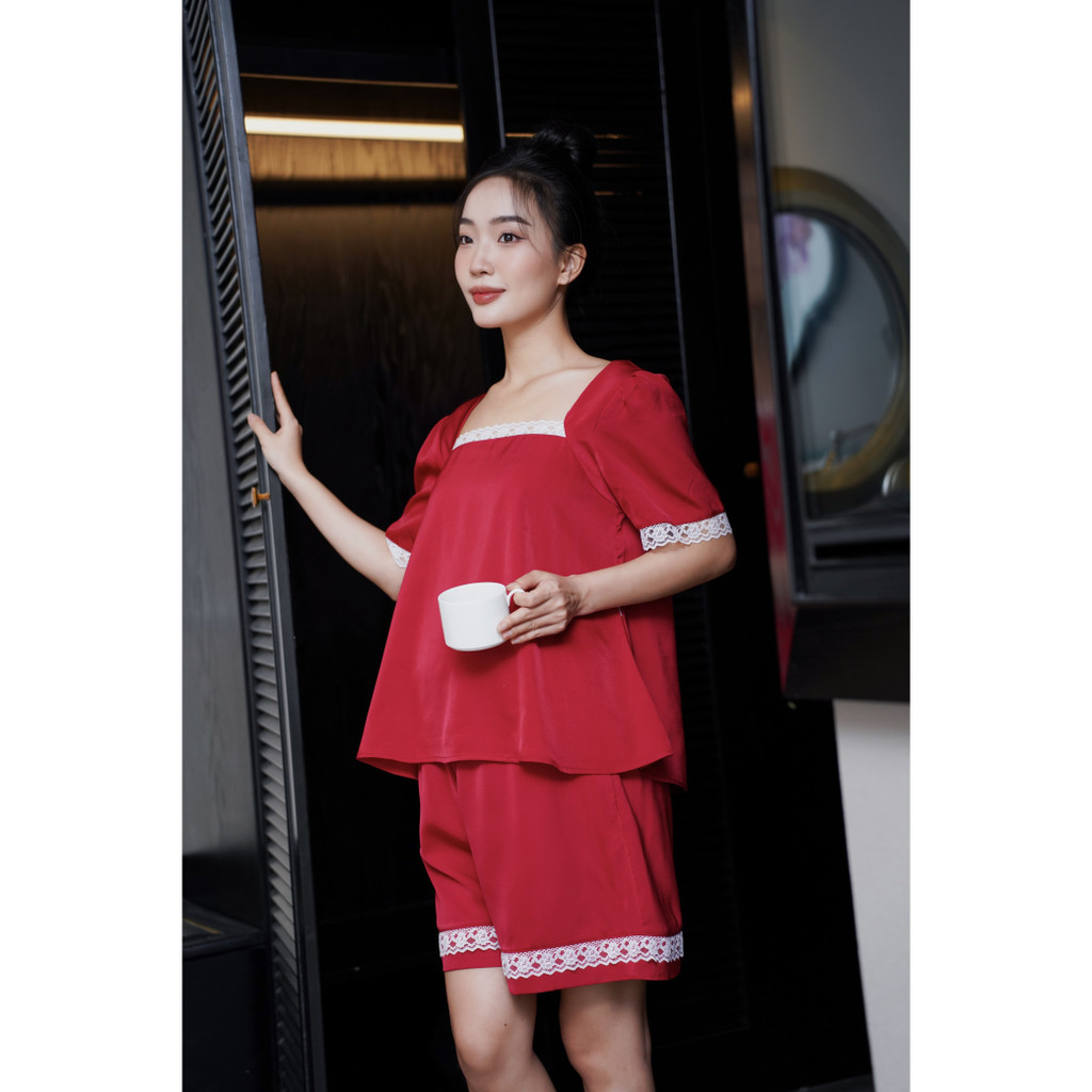MEDYLA - Bộ bầu mặc nhà lụa mịn mát vai bèo cho bầu mặc trong và sau sinh - BNN1284