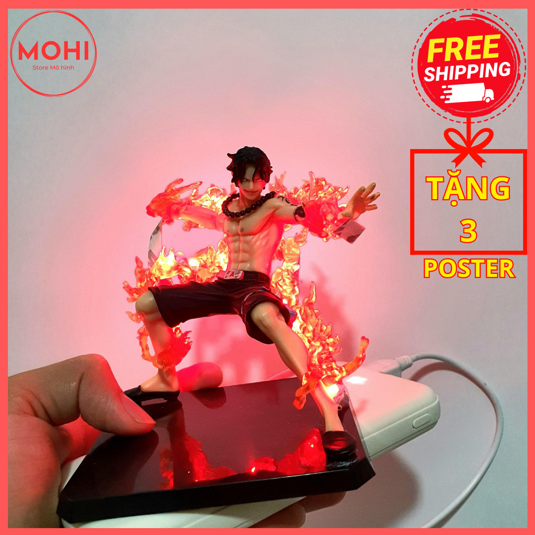 Mô hình One Piece ACE Có bản Led, có hộp màu cao16cm -Mô hình One Piece