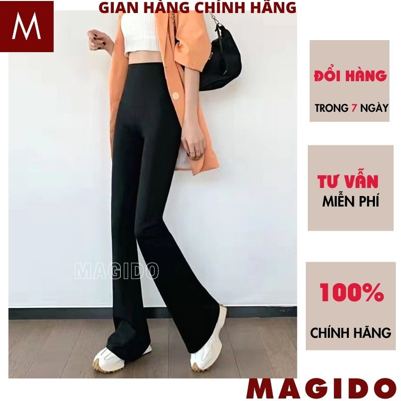 Quần dài ống loe lưng cao chất vải co giãn 4 chiều tôn dáng màu đen trẻ trung hiện đại siêu hot MAGIDO QV29