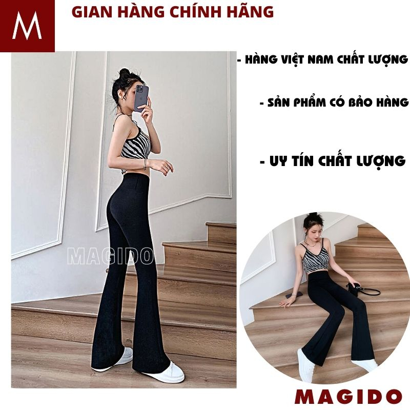 Quần dài ống loe lưng cao chất vải co giãn 4 chiều tôn dáng màu đen trẻ trung hiện đại siêu hot MAGIDO QV29
