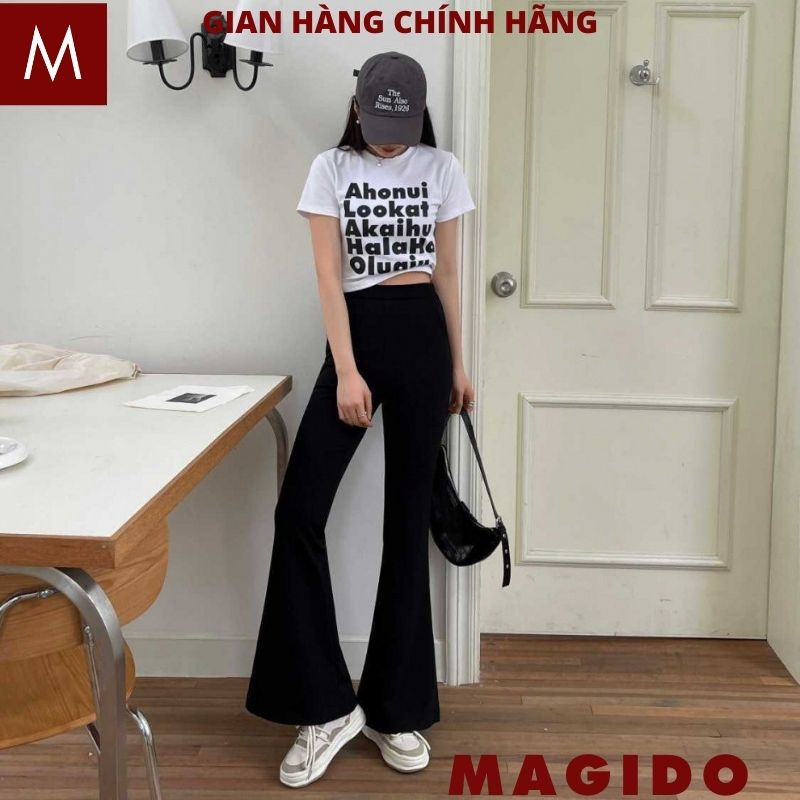 Quần dài ống loe lưng cao chất vải co giãn 4 chiều tôn dáng màu đen trẻ trung hiện đại siêu hot MAGIDO QV29