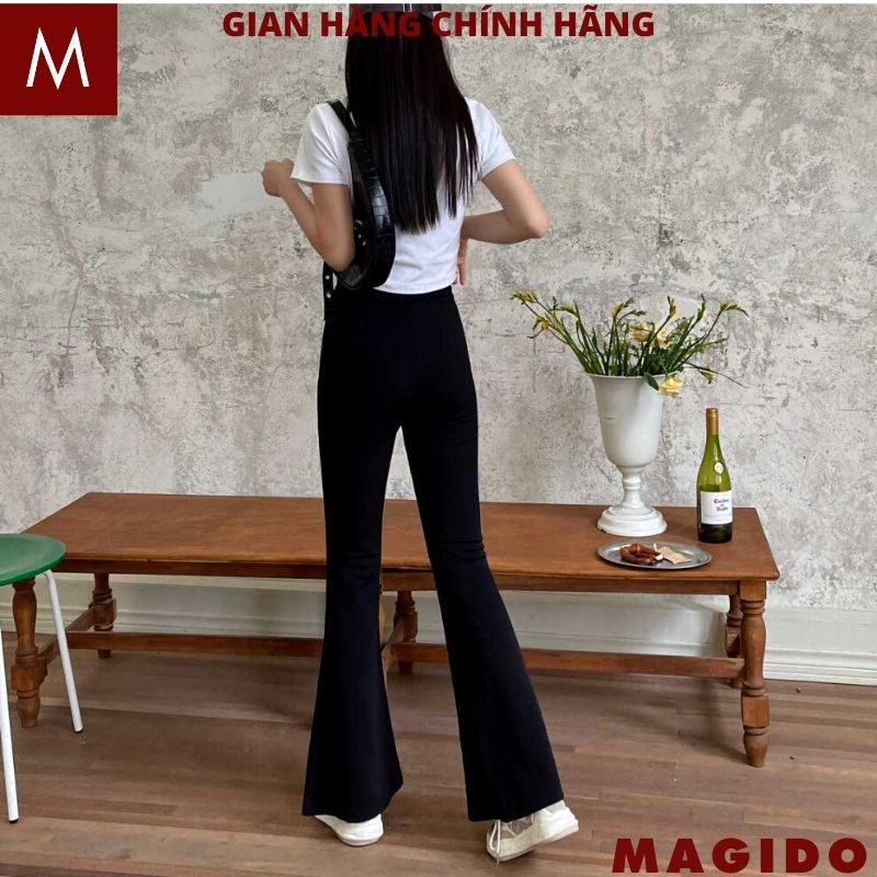 Quần dài ống loe lưng cao chất vải co giãn 4 chiều tôn dáng màu đen trẻ trung hiện đại siêu hot MAGIDO QV29