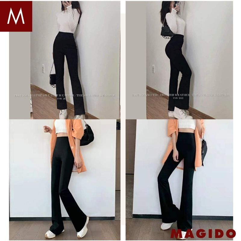 Quần dài ống loe lưng cao chất vải co giãn 4 chiều tôn dáng màu đen trẻ trung hiện đại siêu hot MAGIDO QV29