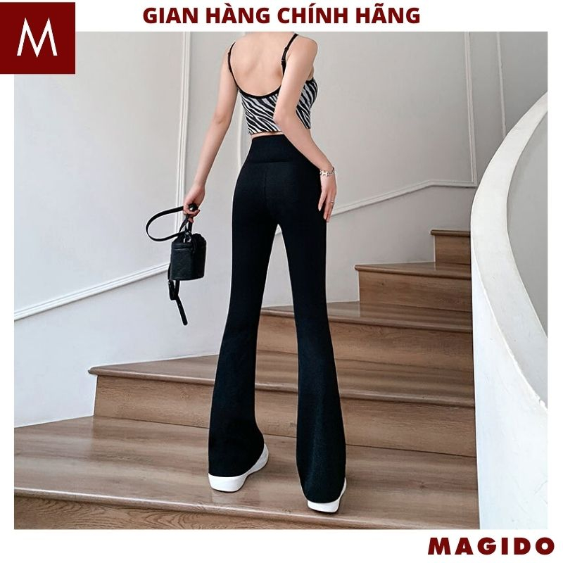 Quần dài ống loe lưng cao chất vải co giãn 4 chiều tôn dáng màu đen trẻ trung hiện đại siêu hot MAGIDO QV29