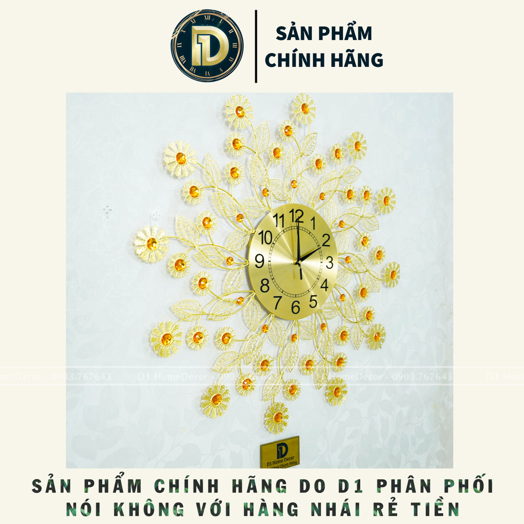 Đồng Hồ Treo Tường Trang Trí Decor - Mẫu Đồng Hồ Hoa Phát Tài - Trang Trí Nhà Cửa - BH 5 năm - D1Home - DT45