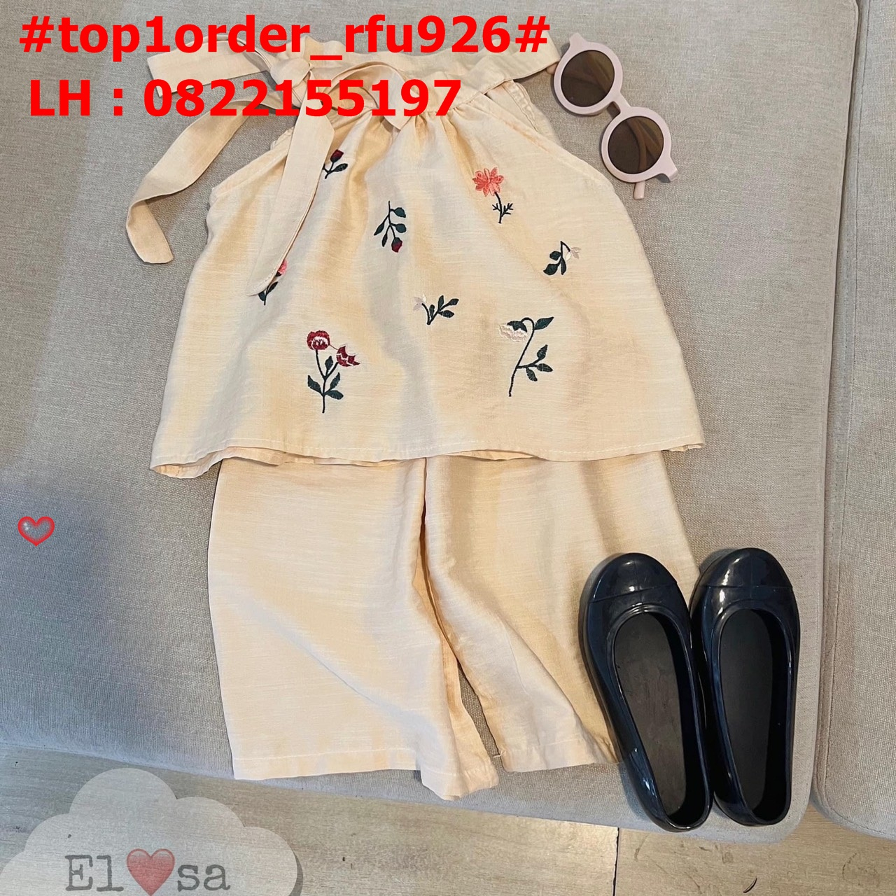 🍀Buôn sỉ HN🍀  Bộ bé gái, áo hai dây, nơ buộc cổ, quần suông, size nhí, đại - S2