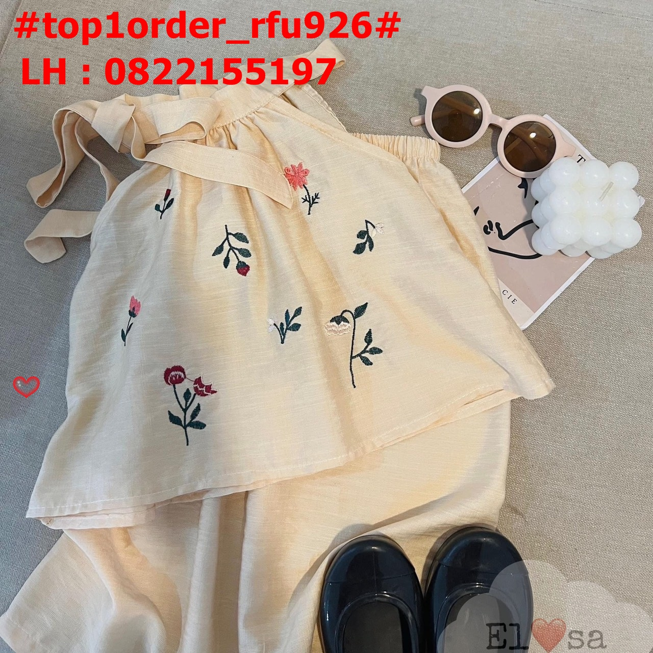 🍀Buôn sỉ HN🍀  Bộ bé gái, áo hai dây, nơ buộc cổ, quần suông, size nhí, đại - S2