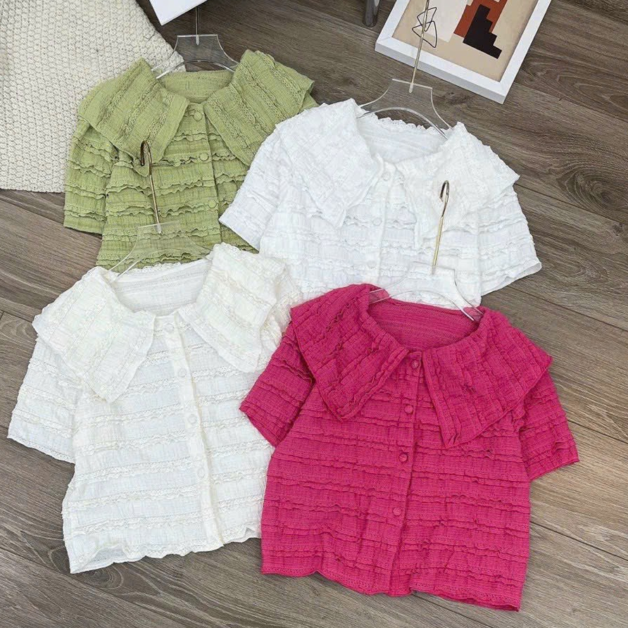 Áo thun nữ cổ sen Cun Fashion chất ren xốp cao cấp ,Áo kiểu tiểu thư nhiều màu dễ phối đồ thời trang