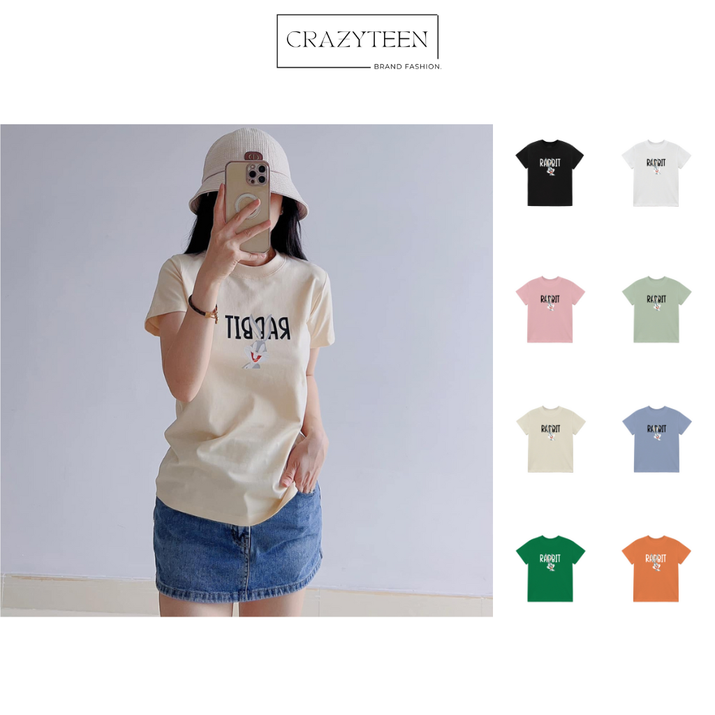 Áo thun baby tee Crazyteen ATB006 cổ tròn form vừa tay ngắn vải cotton 4 chiều mềm mịn thoáng mát