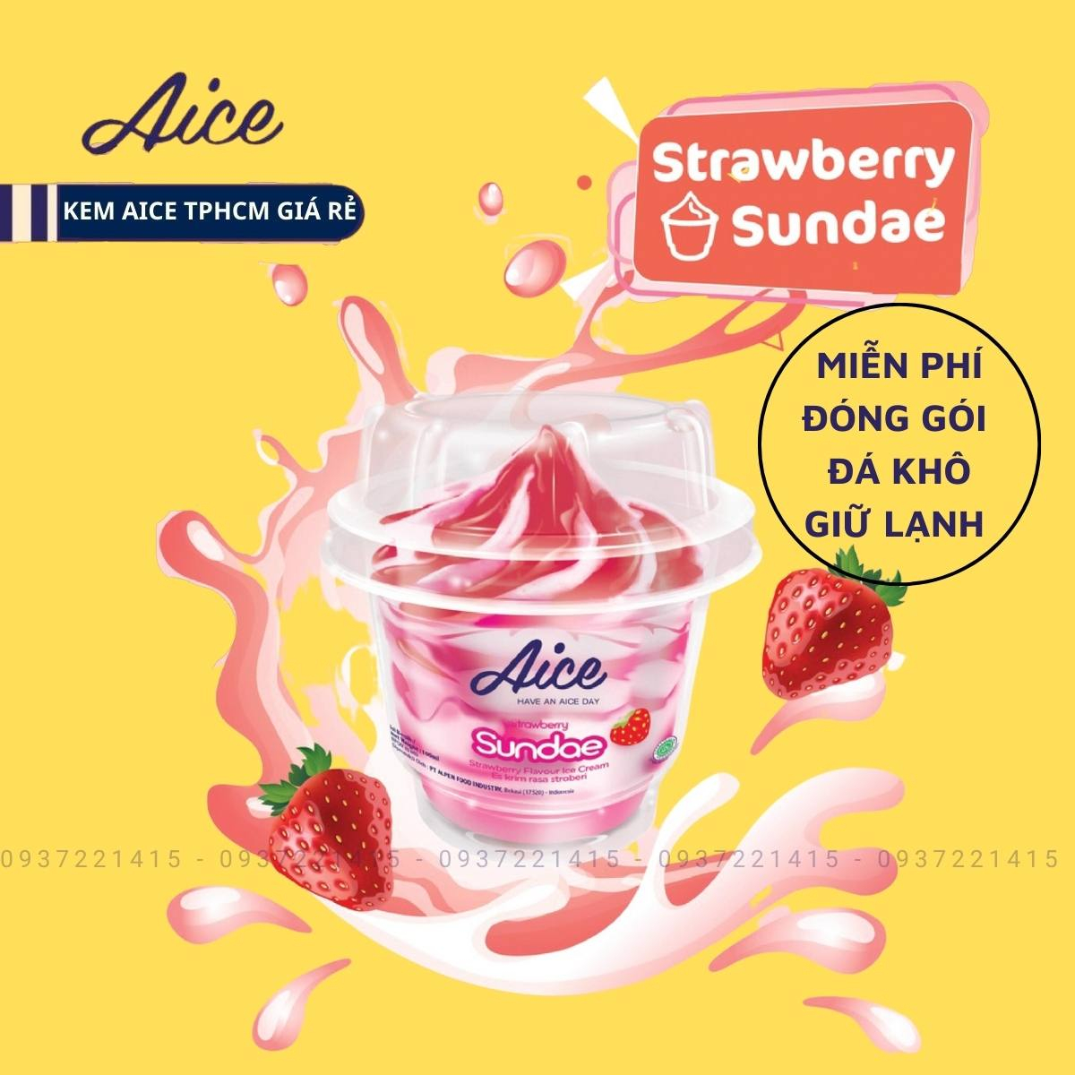KEM DÂU HỘP SUNDAE - ĐẠI LÝ KEM AICE TPHCM GIÁ RẺ