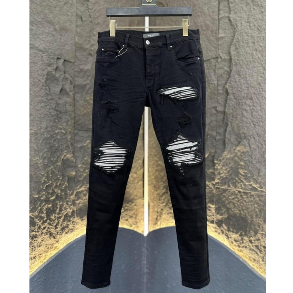 Quần AMIRI Đen Gối Vá Da Trắng Quần Skinny Jean Nam Gối TrắngHọa Tiết Hot Chất Co Giãn 4 Chiều | BigBuy360 - bigbuy360.vn