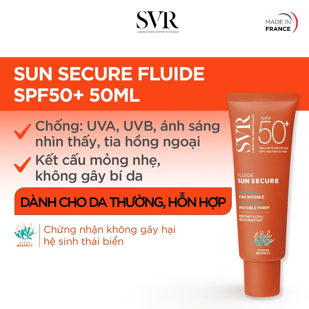 Kem Chống Nắng Trong Suốt, Không Nhờn Rít SVR SUN SECURE Fluide SPF50+ 50ml