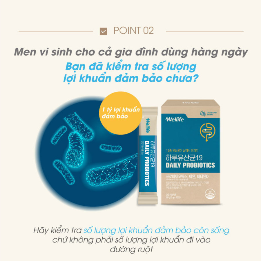 [Hộp 30 Gói] Men Vi Sinh Bổ Sung 19 Loại Lợi Khuẩn Daesang Wellife Daily Probiotics 60g - aT Mall & K Food