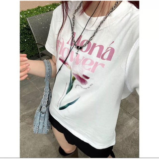 Áo thun baby tee in hoa fleur trắng, áo phông form baby tee