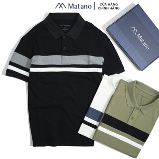 Áo polo nam MATANO PO042 cổ bẻ tay ngắn, vải cá sấu dày dặn, thấm mồ hôi, thoáng mát, co giãn, phối màu kẻ sọc lịch lãm