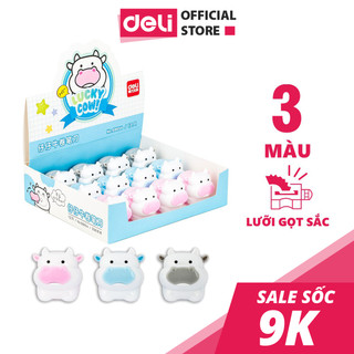 Gọt chì mini Deli - Hình chú bò - Hồng/Xanh dương/Ghi - 1 chiếc - An toàn, phù hợp với bút chì, ngòi chì của học sinh