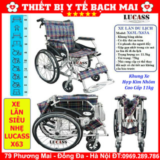 ✅ Xe Lăn Siêu Nhẹ Lucass X63/63L - Xe Lăn Du Lịch Khung Hợp Kim Nhôm, Vải Caro Thoáng Mát