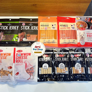 Bánh thưởng dạng mềm dạng que cho chó vị gà, phô mai, cá hồi stick jerky bowwow hàn quốc 50g