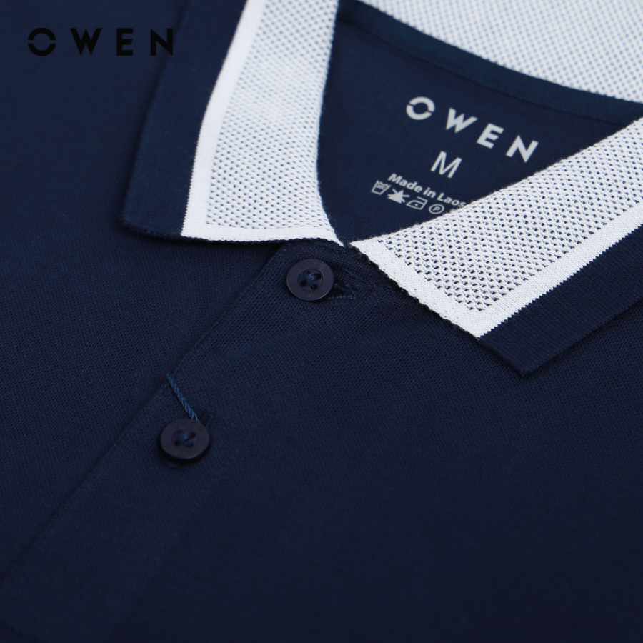 OWEN - Áo polo ngắn tay Bodyfit Navy chất liệu vải Cotton-Polyester-Spandex - APT231406