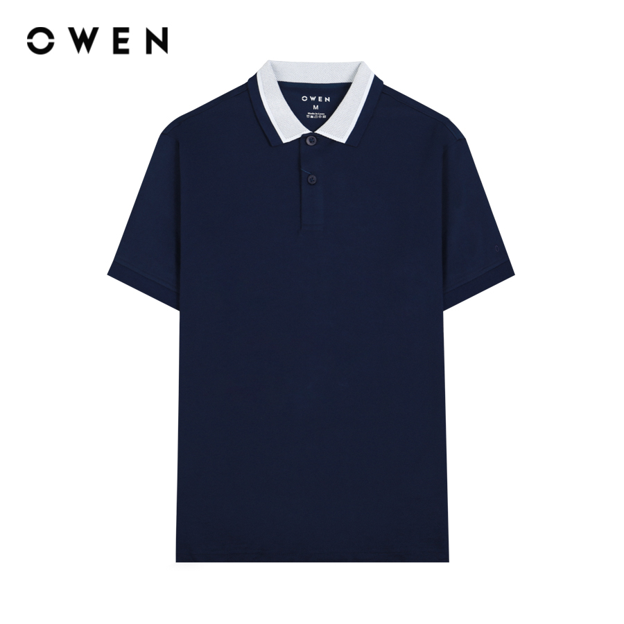 OWEN - Áo polo ngắn tay Bodyfit Navy chất liệu vải Cotton-Polyester-Spandex - APT231406