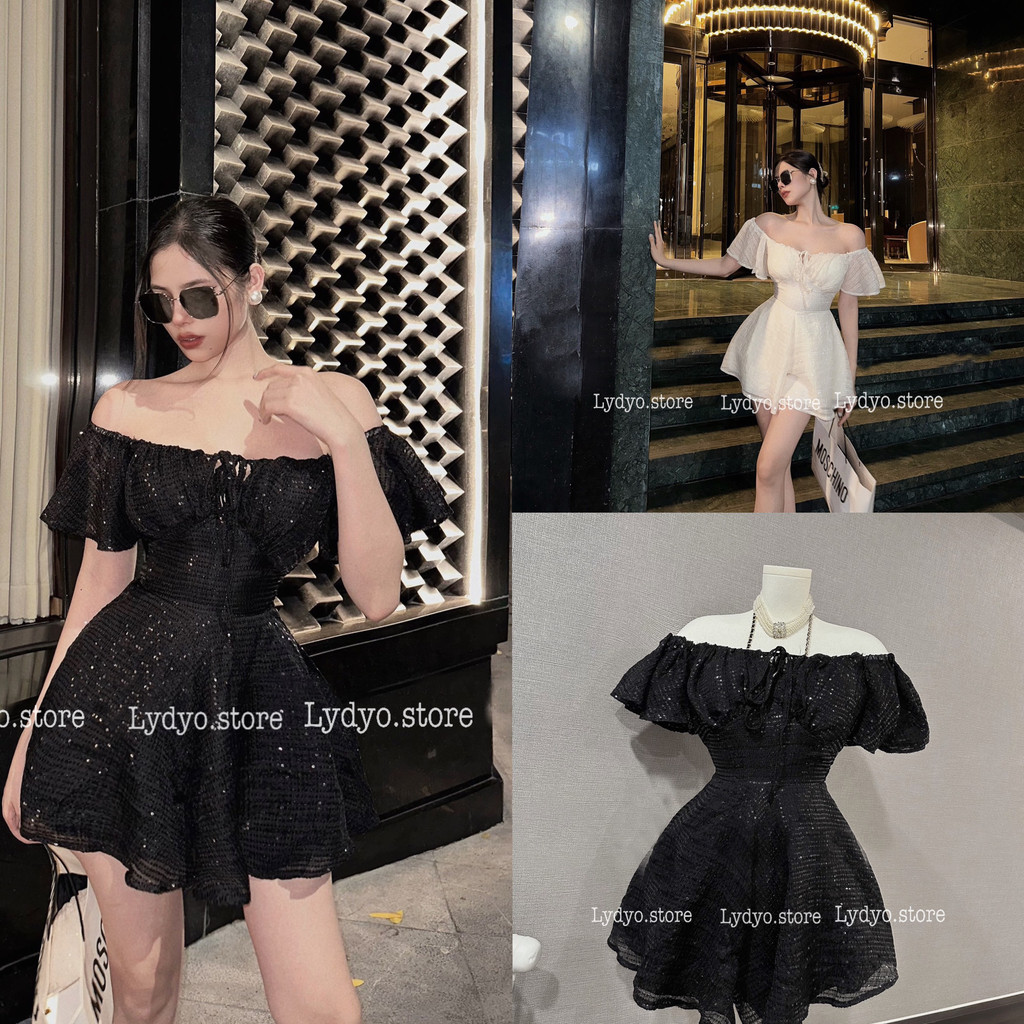 Váy đầm bling bling, đính kim tuyến,kim sa, lấp lánh nhũ ánh, thiết kế váy trễ vai cúp ngực, đi tiệc, đi quẩy, đi bar