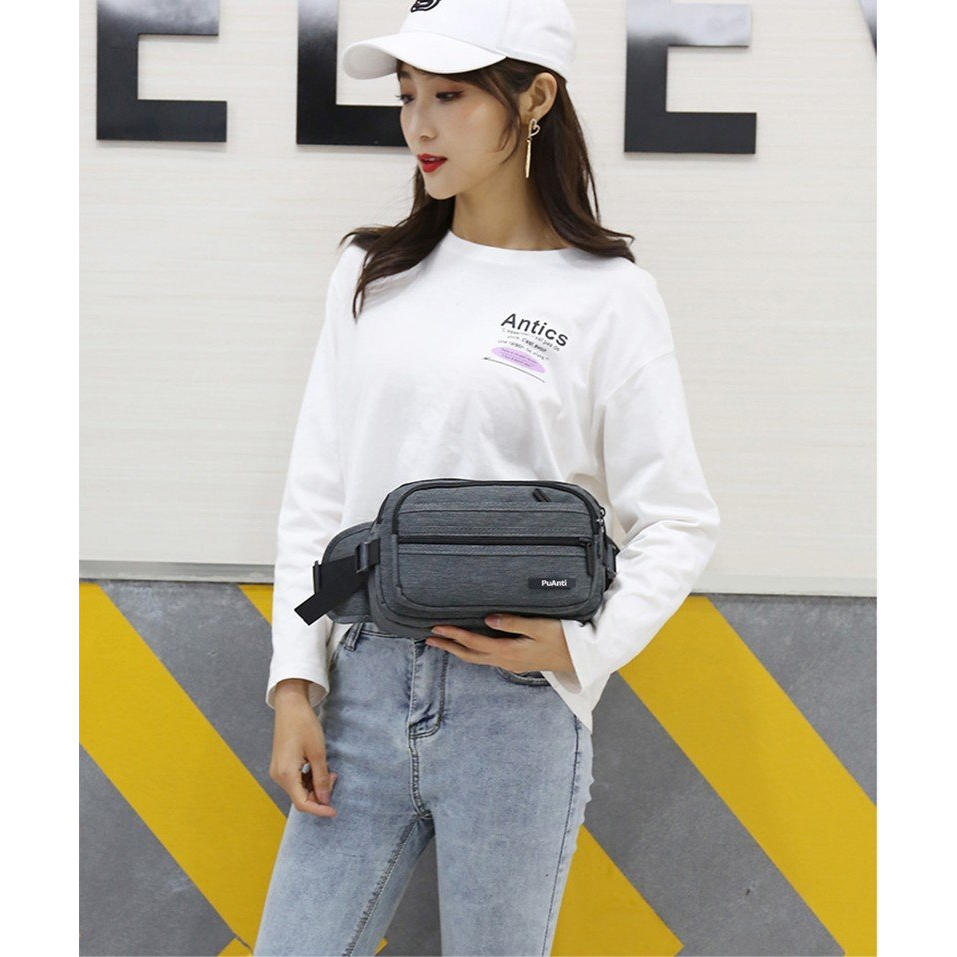 Túi đeo bụng, đeo hông, đeo chéo nam nữ thời trang chất liệu vải dù gai chống xước với nhiều màu sắc DB008