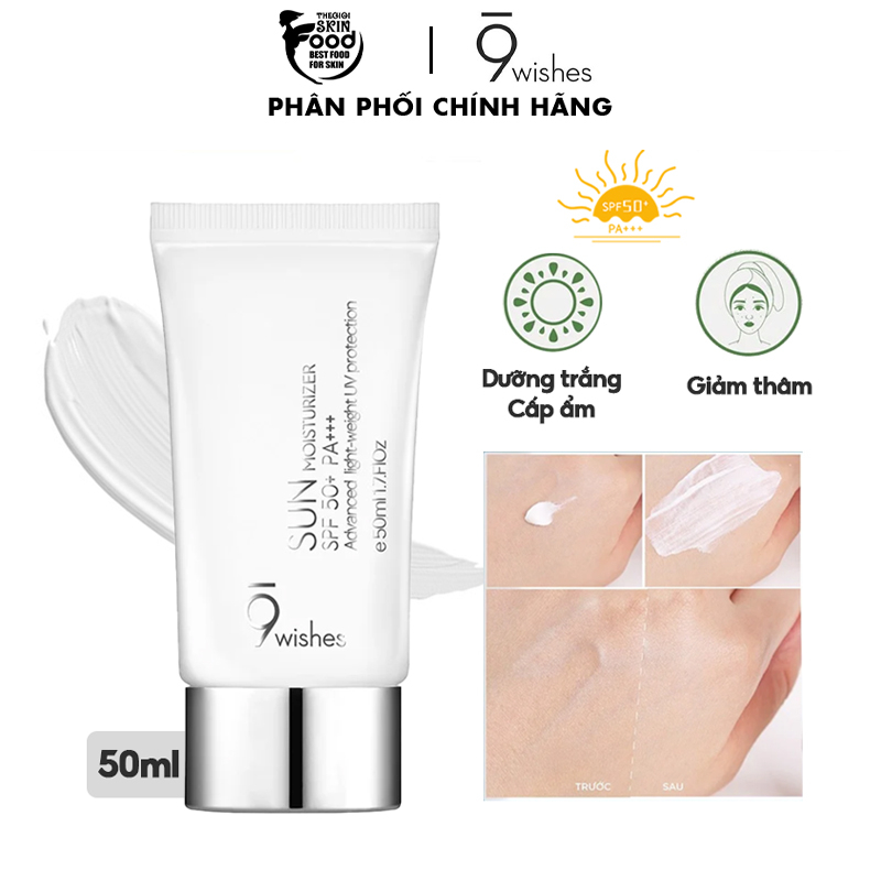 Kem Chống Nắng Cấp Ẩm Da 9 Wishes Sun Moisturizer Advanced Light-weight UV Protection SPF50/PA+++ 50ml