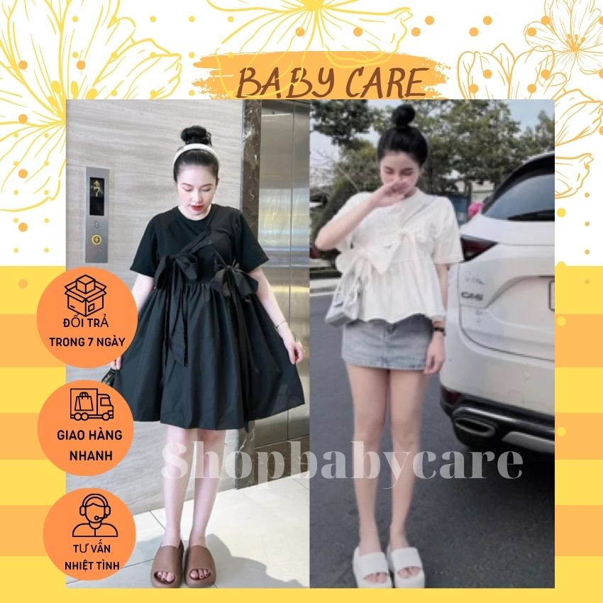 VÁY BẦU BABYDOL BUỘC NƠ TIỂU THƯ XINH XẮN- ĐẦM BẦU MÙA HÈ CHÂT COTTON PHA THÔ ĐIỆU ĐÀ