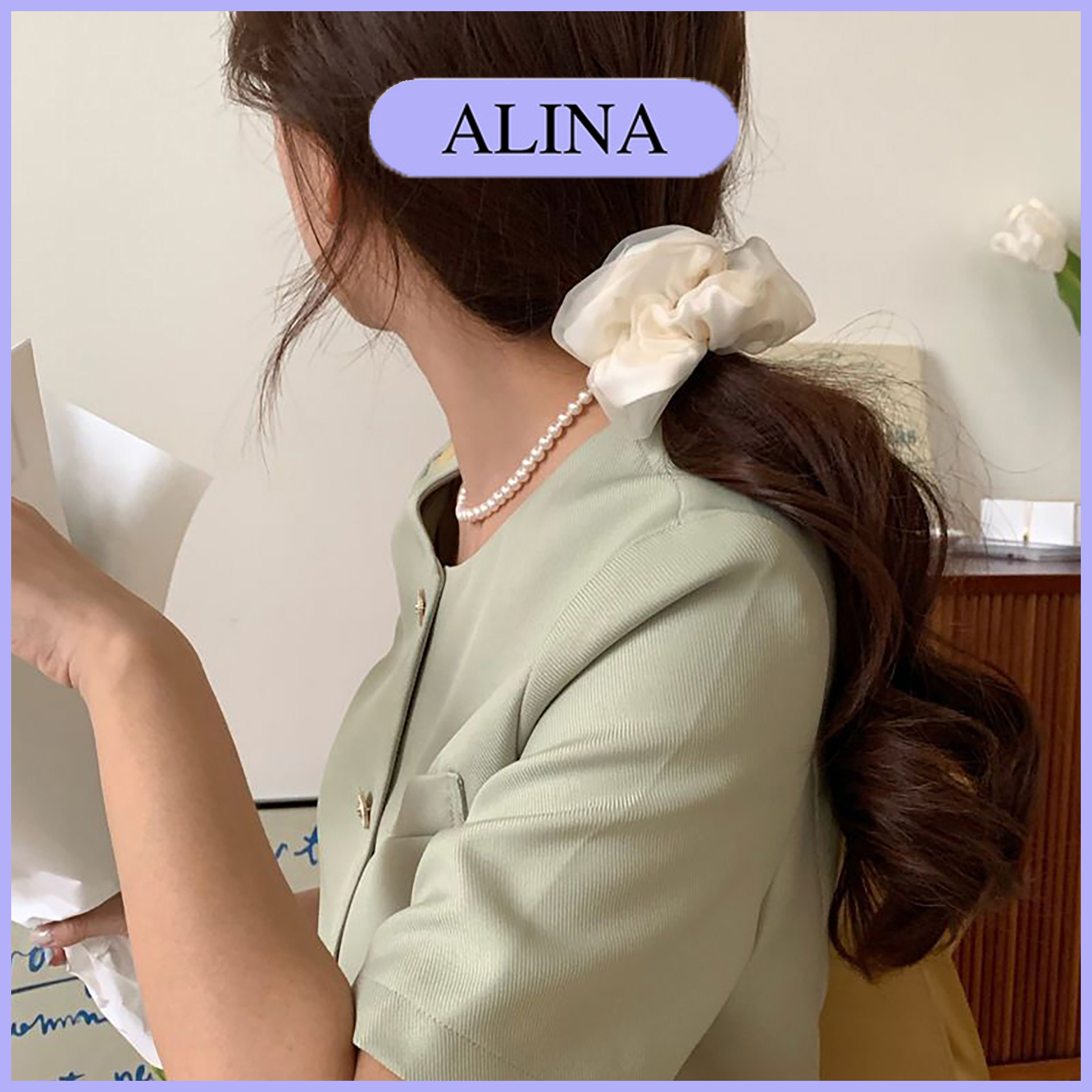 Dây Buộc Tóc Vải Trơn Loại Lớn 11cm, Cột Tóc Scrunchies Màu Pastel Xanh Hồng Dễ Thương Alina K6-V020