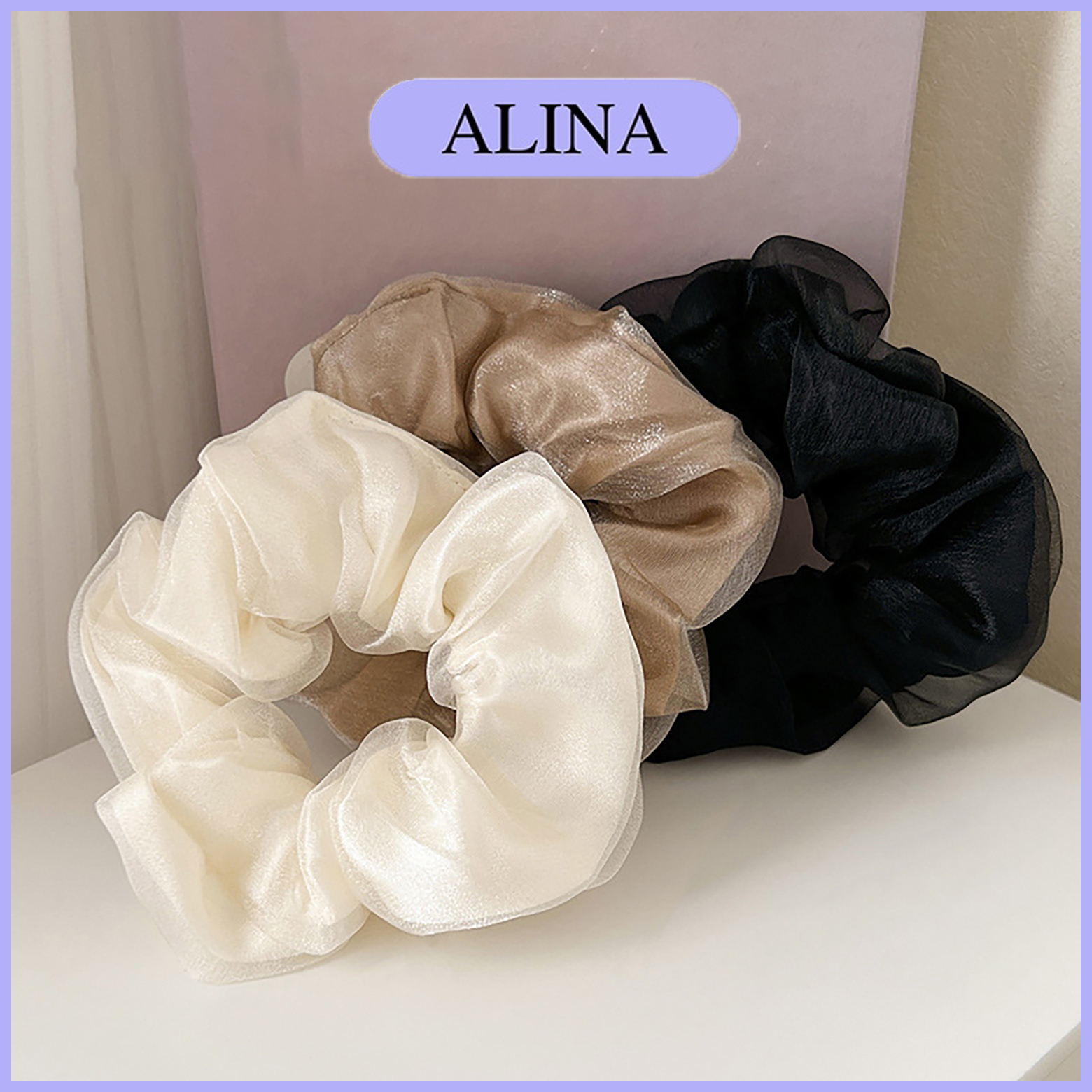 Dây Buộc Tóc Vải Trơn Loại Lớn 11cm, Cột Tóc Scrunchies Màu Pastel Xanh Hồng Dễ Thương Alina K6-V020