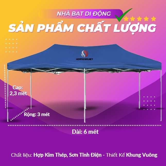 Nhà Bạt Xếp Di Động 3x6M (Chân Thép)