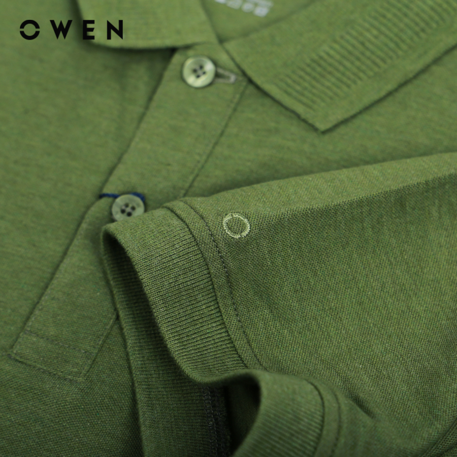 OWEN - Áo polo ngắn tay Bodyfit Xanh rêu chất liệu vải Cotton-Polyester-Spandex - APV231370