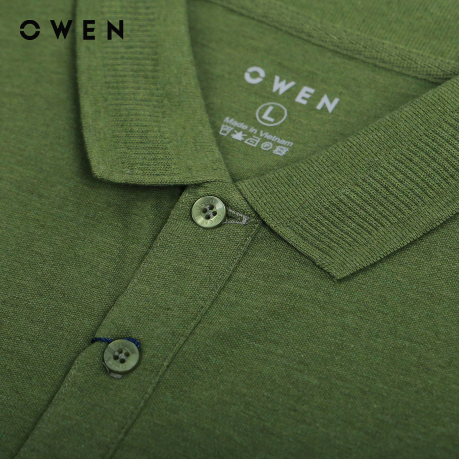 OWEN - Áo polo ngắn tay Bodyfit Xanh rêu chất liệu vải Cotton-Polyester-Spandex - APV231370