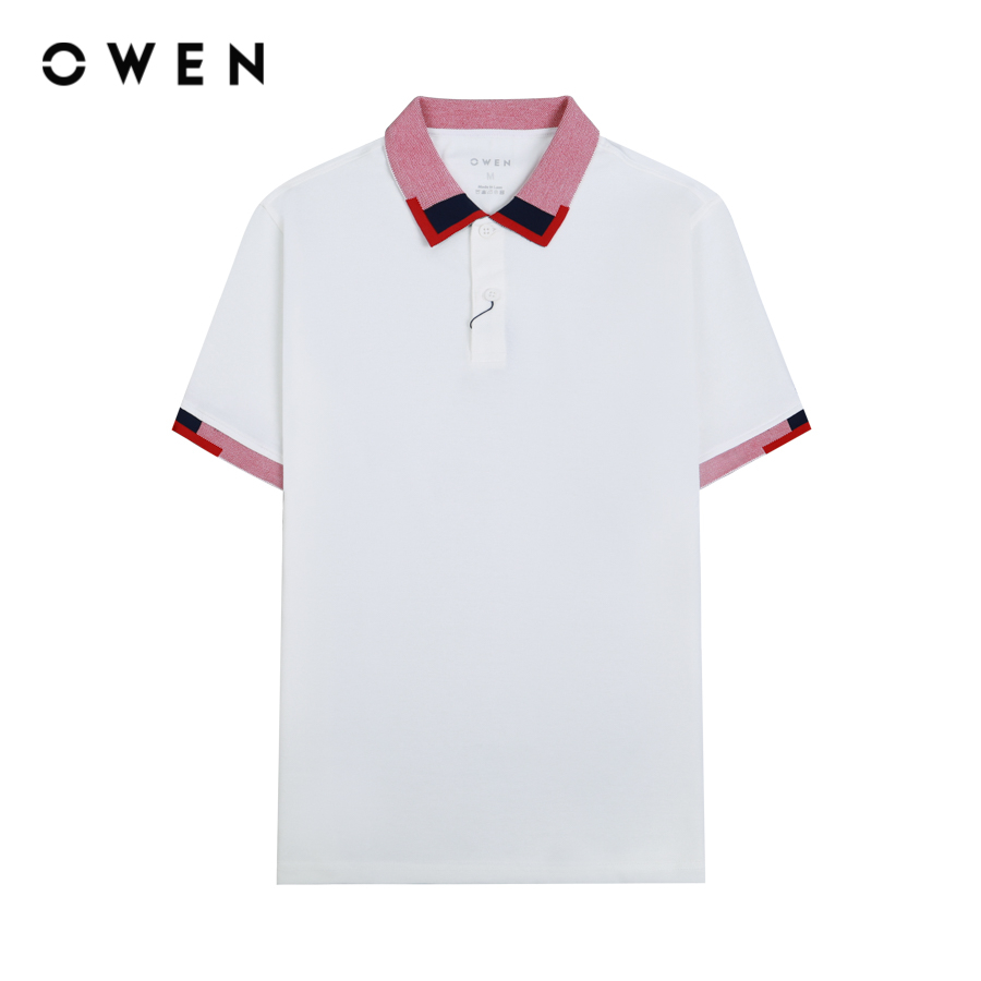 OWEN - Áo polo ngắn tay Bodyfit Trắng chất liệu vải Cotton-Polyester-Spandex - APT231408