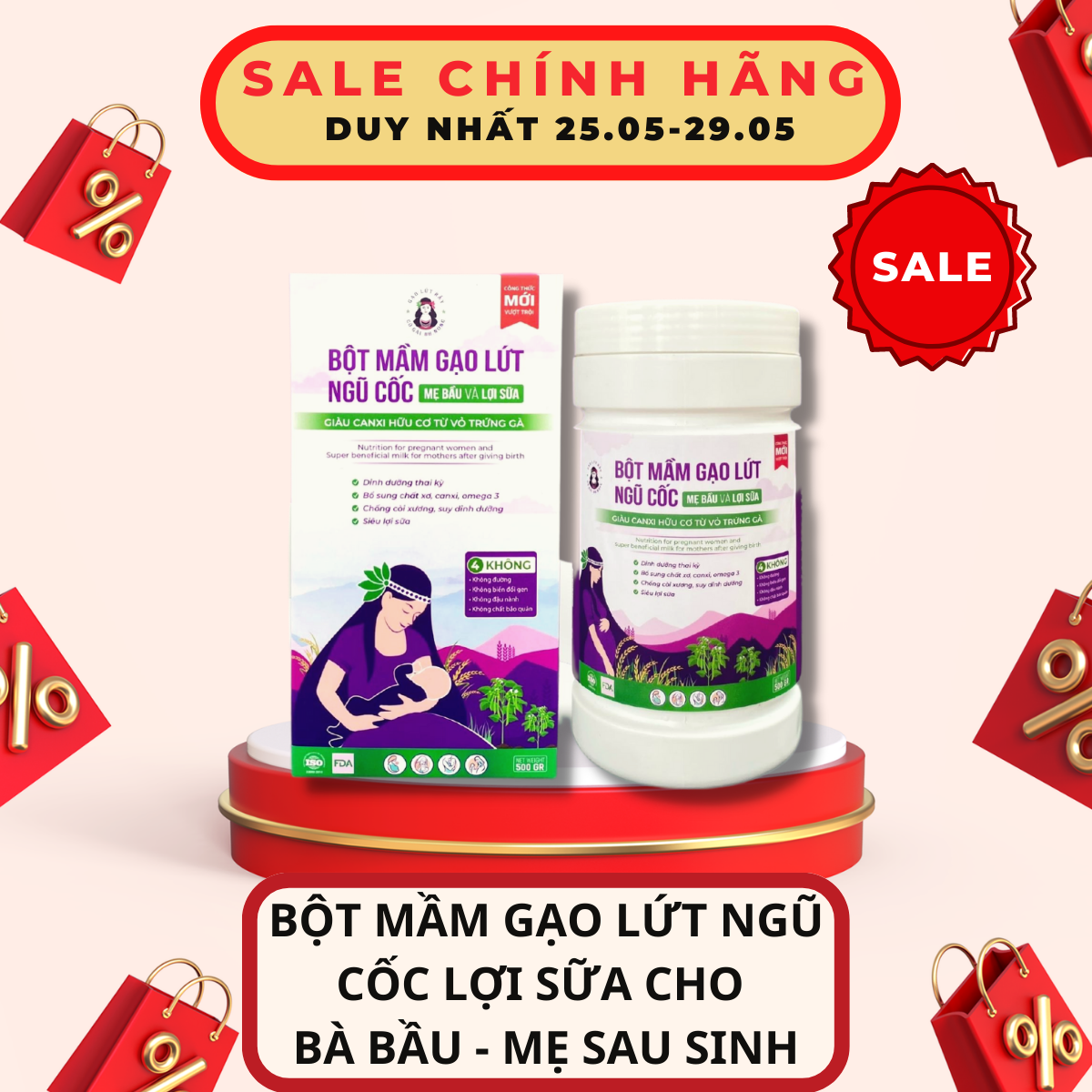 Ngũ cốc lợi sữa bà bầu dinh dưỡng dễ uống hạn chế táo bón tiểu đường Bhnong thơm ngon dễ uống