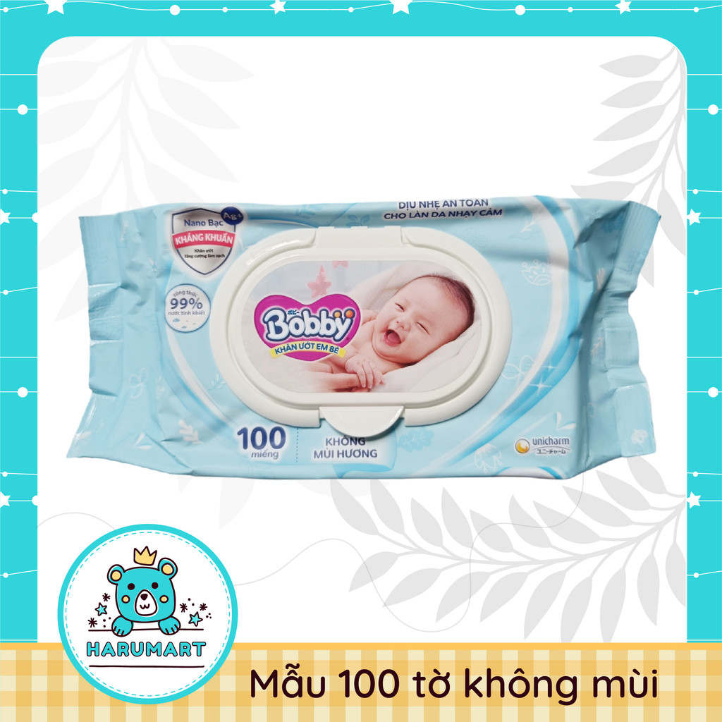 Khăn ướt Bobby 80 tờ/100 tờ không mùi/có mùi hương