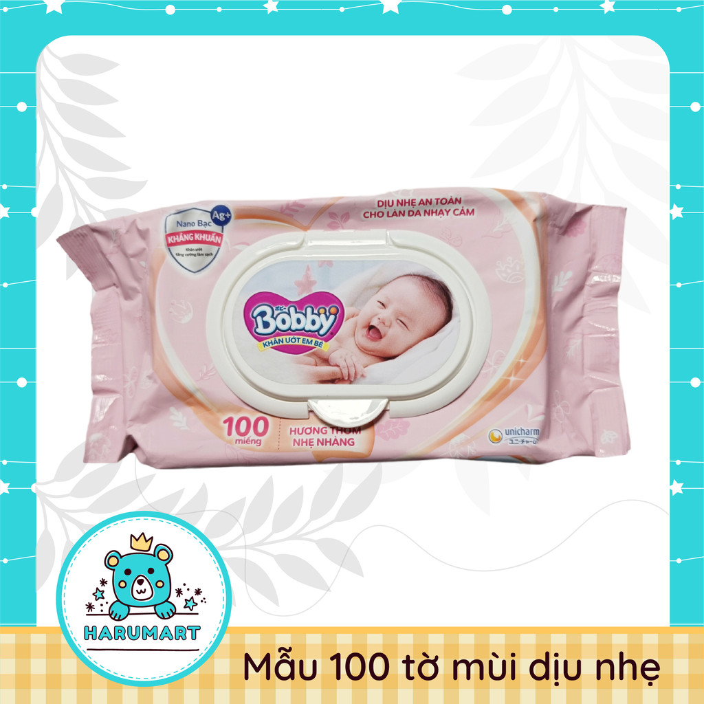 Khăn ướt Bobby 80 tờ/100 tờ không mùi/có mùi hương