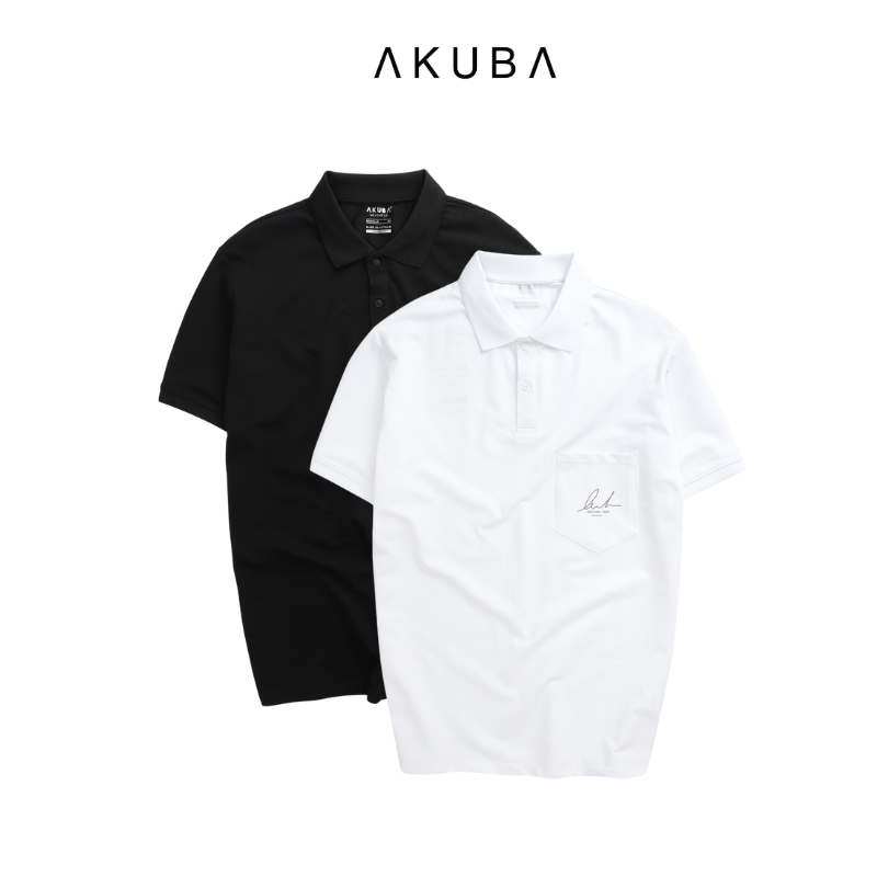 Áo thun Polo nam in chữ cổ bẻ AKUBA form slimfit | 01J0334