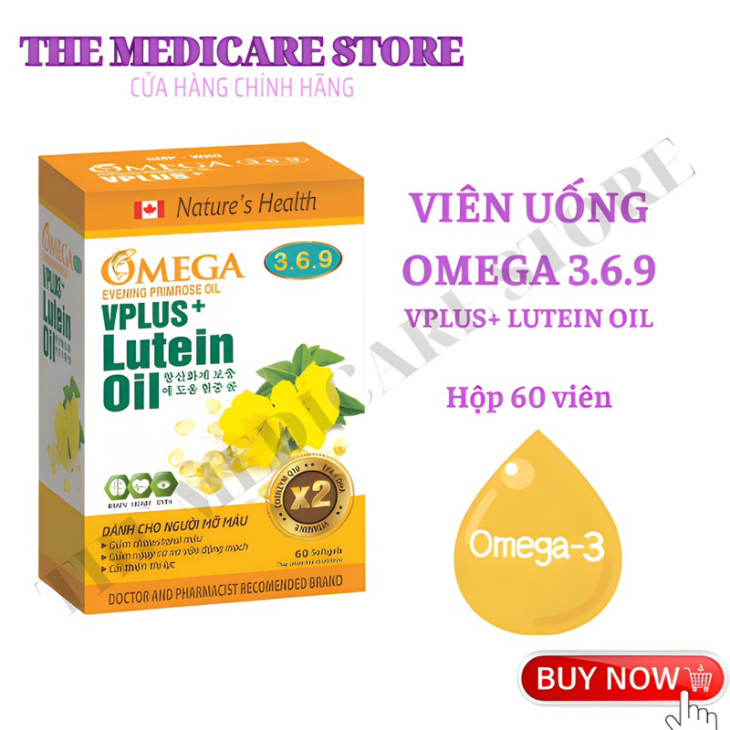 Viên uống Omega 3 6 9 VPlus + Lutein oil - Hộp 60 viên - giúp sáng mắt, bổ não, khỏe tim mạch