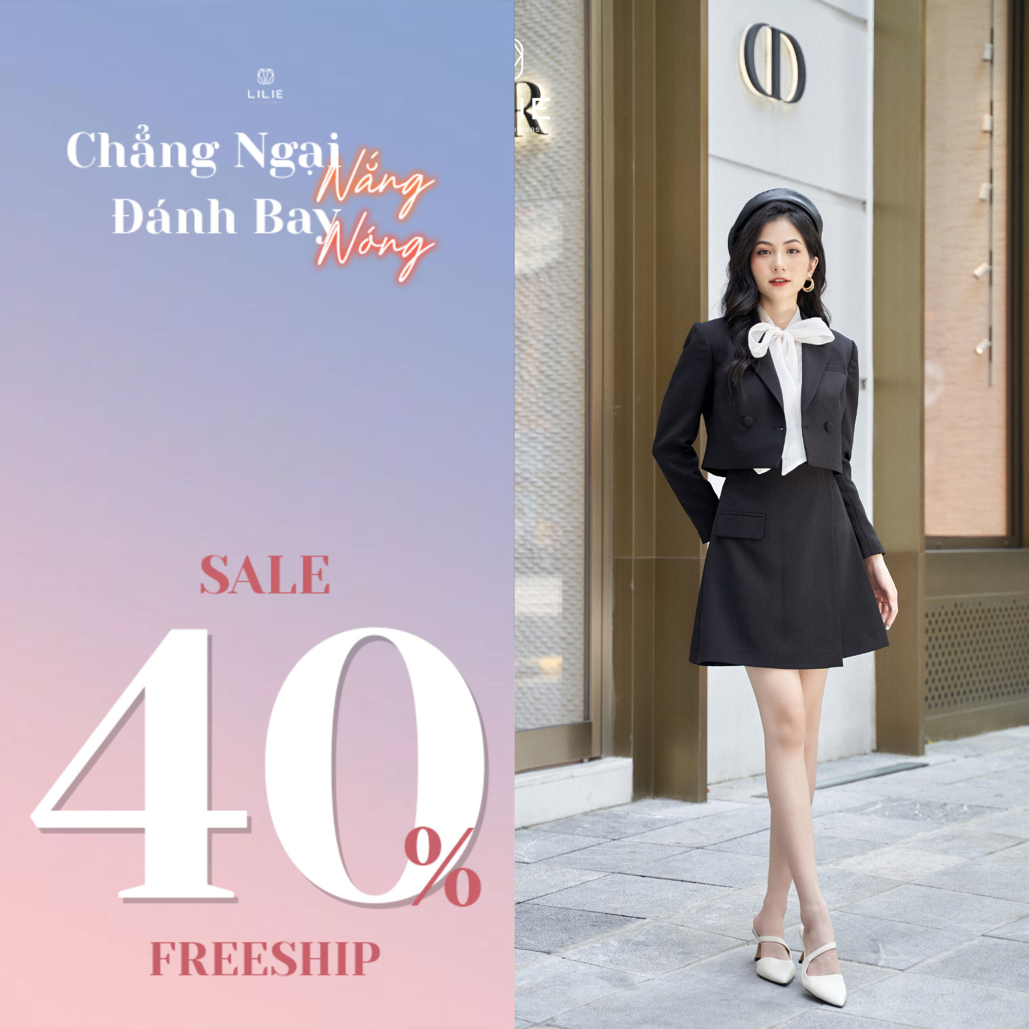 Set blazer croptop 2 cúc ngang đen và chân váy vạt chéo đen | BigBuy360 - bigbuy360.vn