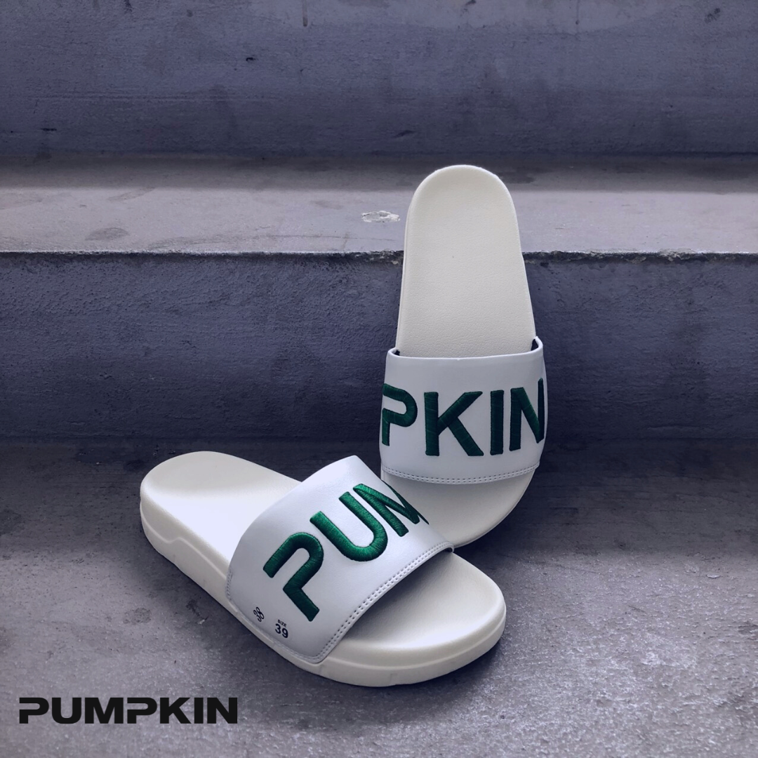 Dép quai ngang da nam nữ PUMPKIN thêu chữ PUM -  PKIN form vừa đế độn unisex phong cách Local Brand