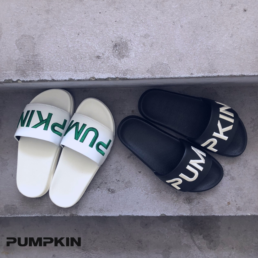 Dép quai ngang da nam nữ PUMPKIN thêu chữ PUM -  PKIN form vừa đế độn unisex phong cách Local Brand