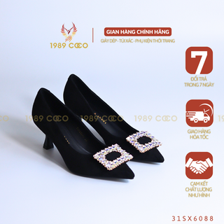 Giày cao gót nữ 1989 COCO guốc da nhung mũi nhọn đính đá sang trọng gót nhọn 5p SX6088