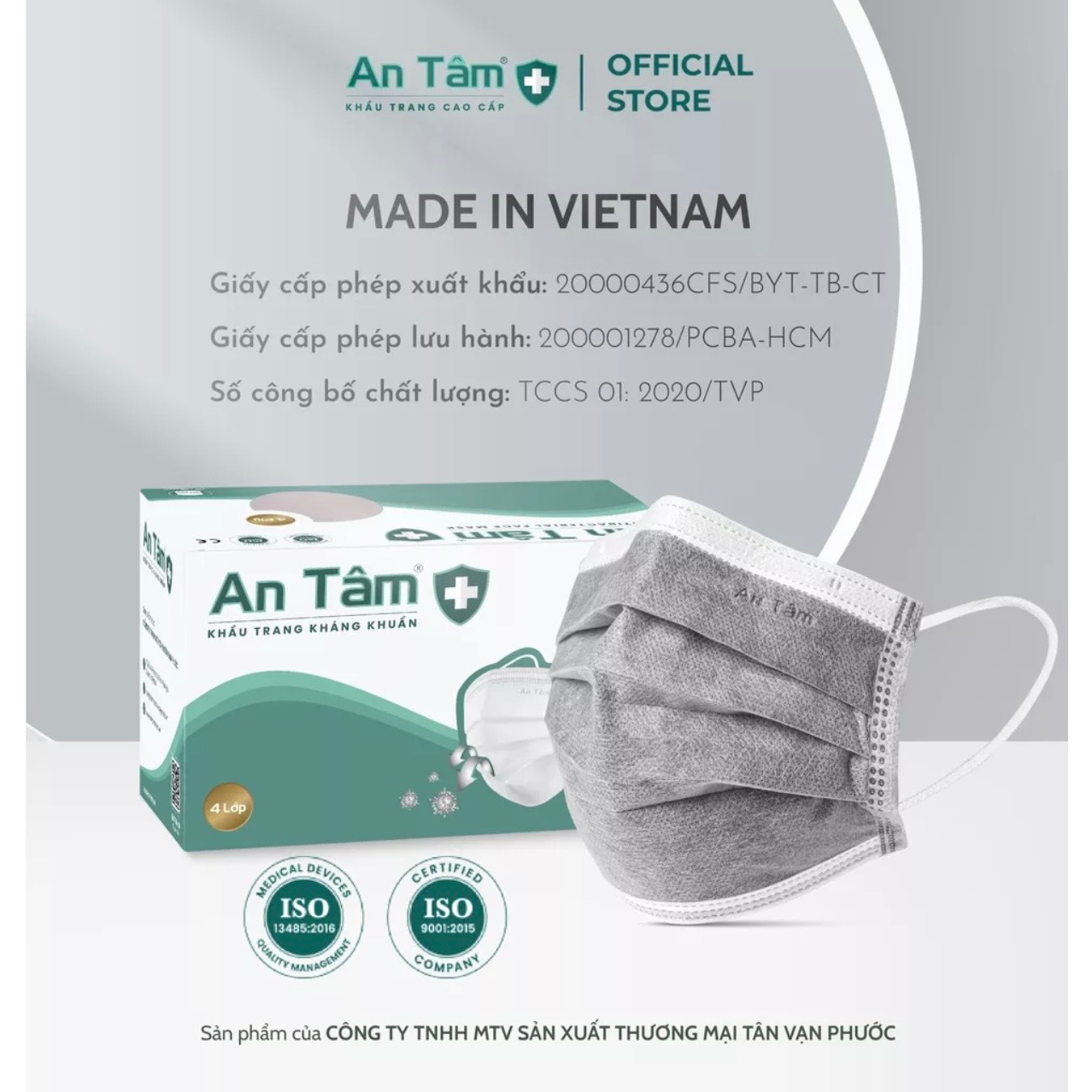 Ritahcm siêu rẻ_Khẩu trang kháng khuẩn 4 lớp An Tâm - Hộp 50 cái - Lựa màu