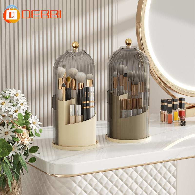 Hộp đựng mỹ phẩm, hộp đựng cọ trang điểm-Giá đựng cọ trang điểm xoay 360 độ có nắp trang trí Giá đỡ cọ trang điểm xoay c