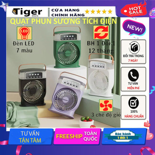 Quạt điều hòa hơi nước tích điện để bàn 3 tốc độ gió, Quạt phun sương 5 lỗ tích điện, hẹn giờ thông minh